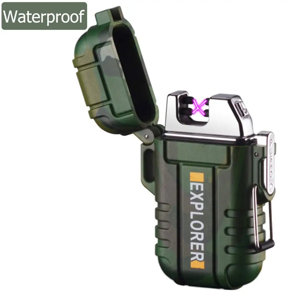 

Waterproof Lighter Outdoor Windproof Lighter Dual Arc Electric Lighters Rechargeable Flameless Plasma Lighter for Camping