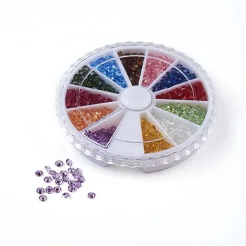 

12 Colors Resin Cabochons, Faceted, Diamond, Mixed Color, 3x2mm; about 110pcs/compartment, 1320pcs/box