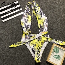 Бразильский Леопардовый желтый купальник женский монокини с хомутом сексуальное бикини Глубокий v купальный костюм женские цельные костюмы купальники новые