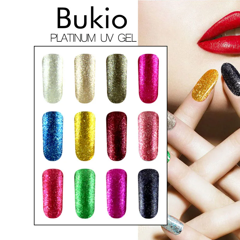 

Bukio Shiny Silver Nail Polish Semi Permanent Semi-permanent Glitter LED Gel Lacquer Soak Off Charming Platinum Nail Gel Varnish