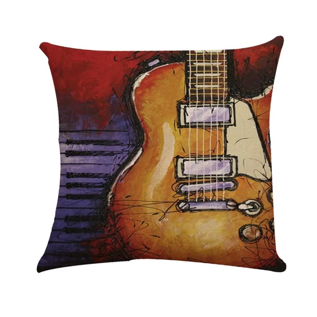 ISHOWTIENDA квадратная льняная хлопковая льняная наволочка для подушки с изображением музыкального инструмента, гитары, наволочка с рисунком#5
