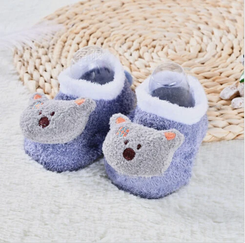 Милые хлопковые носки с принтом животных из мультфильмов; Нескользящие мягкие хлопковые теплые зимние модные носки для маленьких мальчиков и девочек - Цвет: E