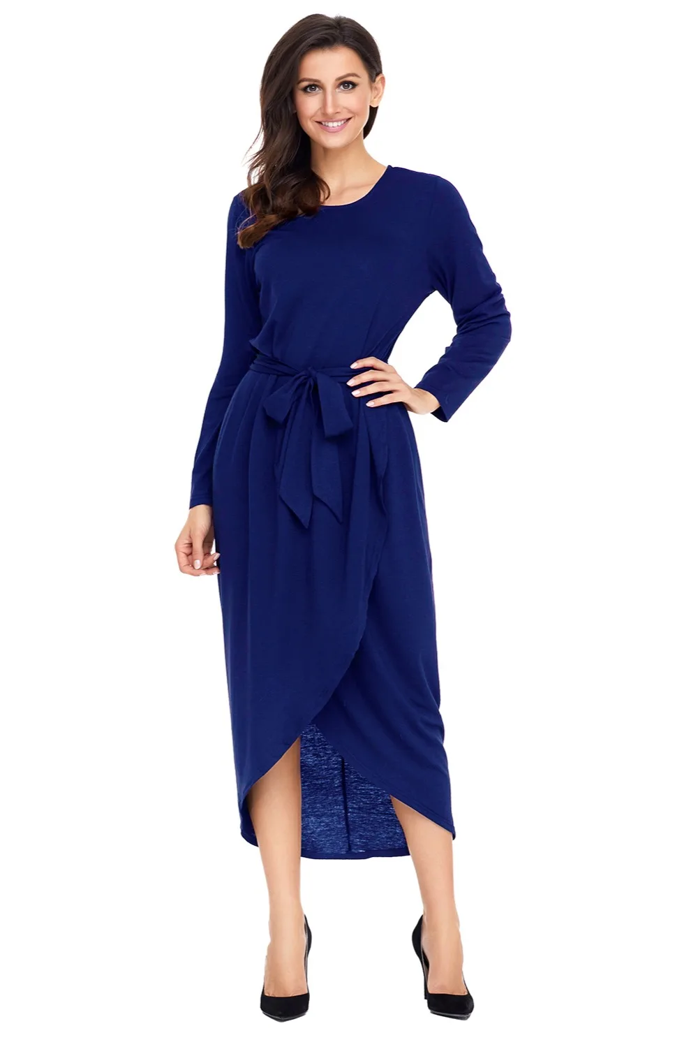 Navy-Tulip-Faux-Wrap-Sash-Tie-Jersey-Dress-LC61818-5-1