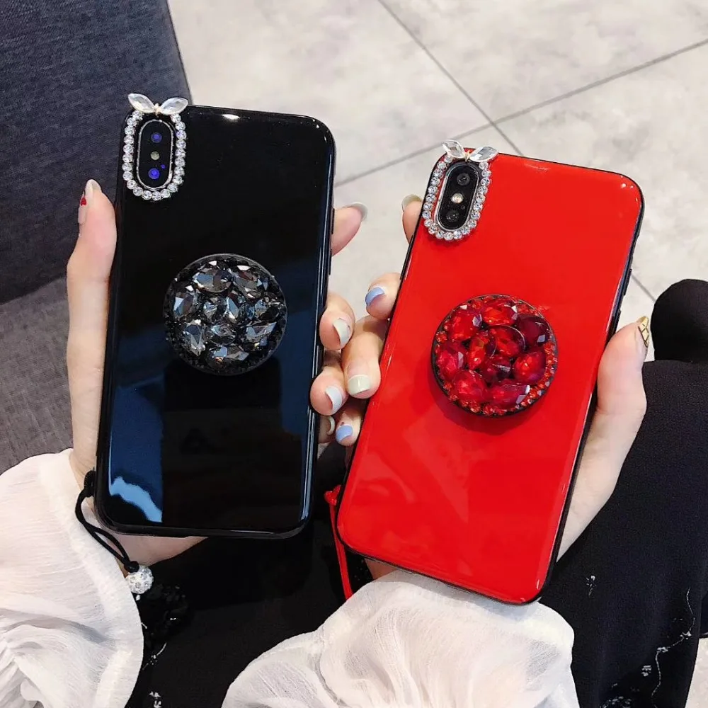 

DIY Crystal Bracket Porcelain Phone Cases For iphone X XS MAX 6 6s 7 Plus For Samsung S7 S8 S9 Plus J3 J5 J7 2018 Note8 9 Coque