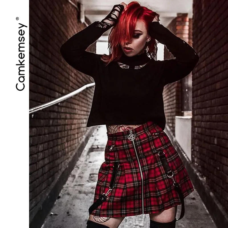 CamKemsey/соблазнительные мини-юбки в готическом стиле с пряжкой на ремешке г. винтажные плиссированные школьные юбки-пачки в клетку на молнии для девочек