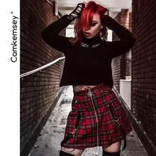 CamKemsey/соблазнительные мини-юбки в готическом стиле с пряжкой на ремешке г. винтажные плиссированные школьные юбки-пачки в клетку на молнии для девочек