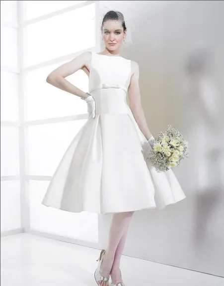 

plus size christmas party dresses Mikado short ball gown Bateau deep V-back drop waist knee length Buttons zipper wedding dress