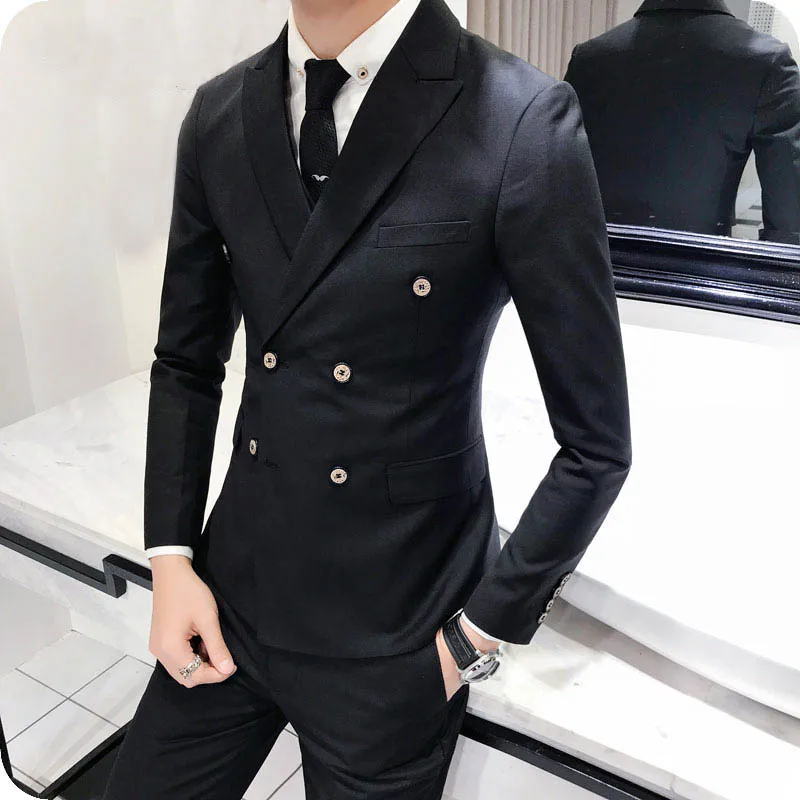 Men Suit fo r wedding business double breasted peaked lapel (1.1 (1)