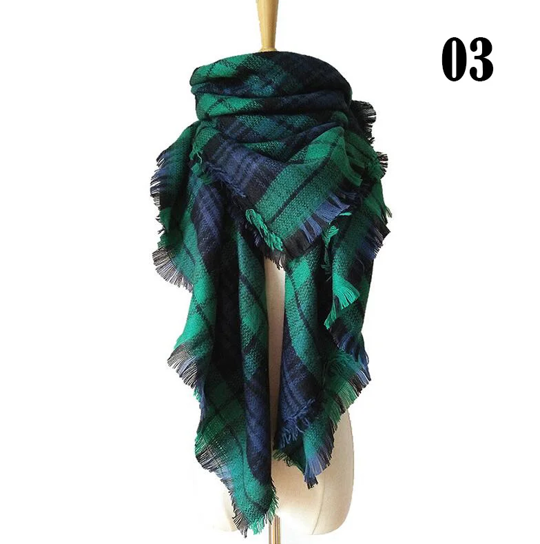 Женский зимний шарф, классический клетчатый шарф, женские теплые мягкие кашемировые шарфы, массивное большое одеяло, шаль, треугольные шарфы - Цвет: 03C