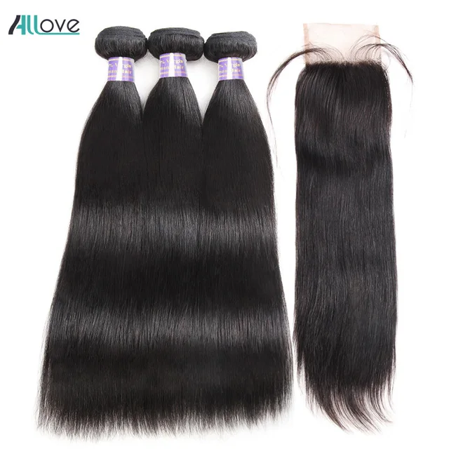 Brazilian Straight Hair Bundles With Closure Middle Part Sew In