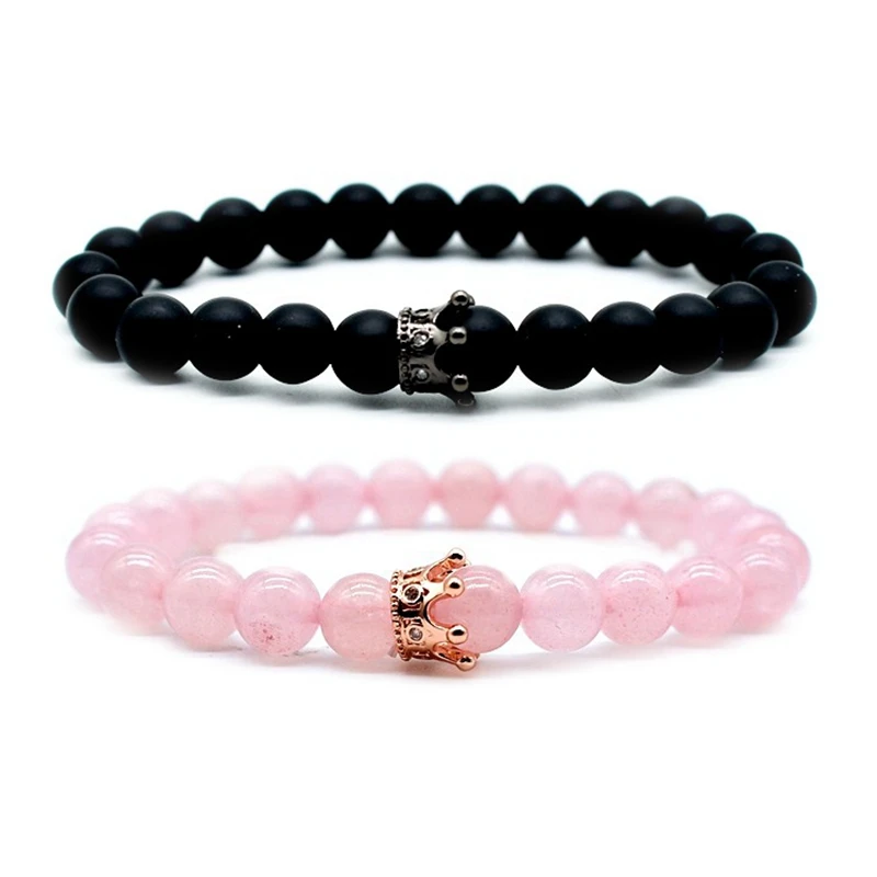 

2pc Set Black Rose Gold Color Women Male Chain Crystal Couple Bracelet for Men snap jewelry bracelet femme pulseras mujer
