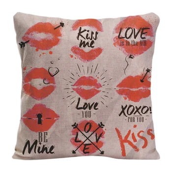 

Be Mine Kiss Red Lips Printed Cushion Cover Lovely Cover For Pillow Decoration For Sofa Car Seat Cotton Linen Pillowcase