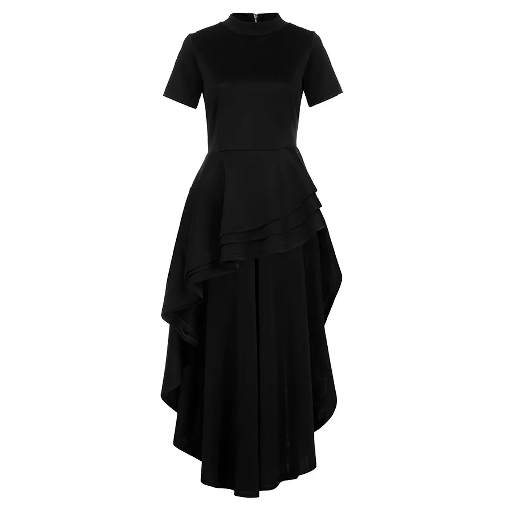 Free Ostrich Women Short Sleeve High Low Peplum Dress Bodycon Casual Party Club Dress Casual O NECK dress vestidos D0235