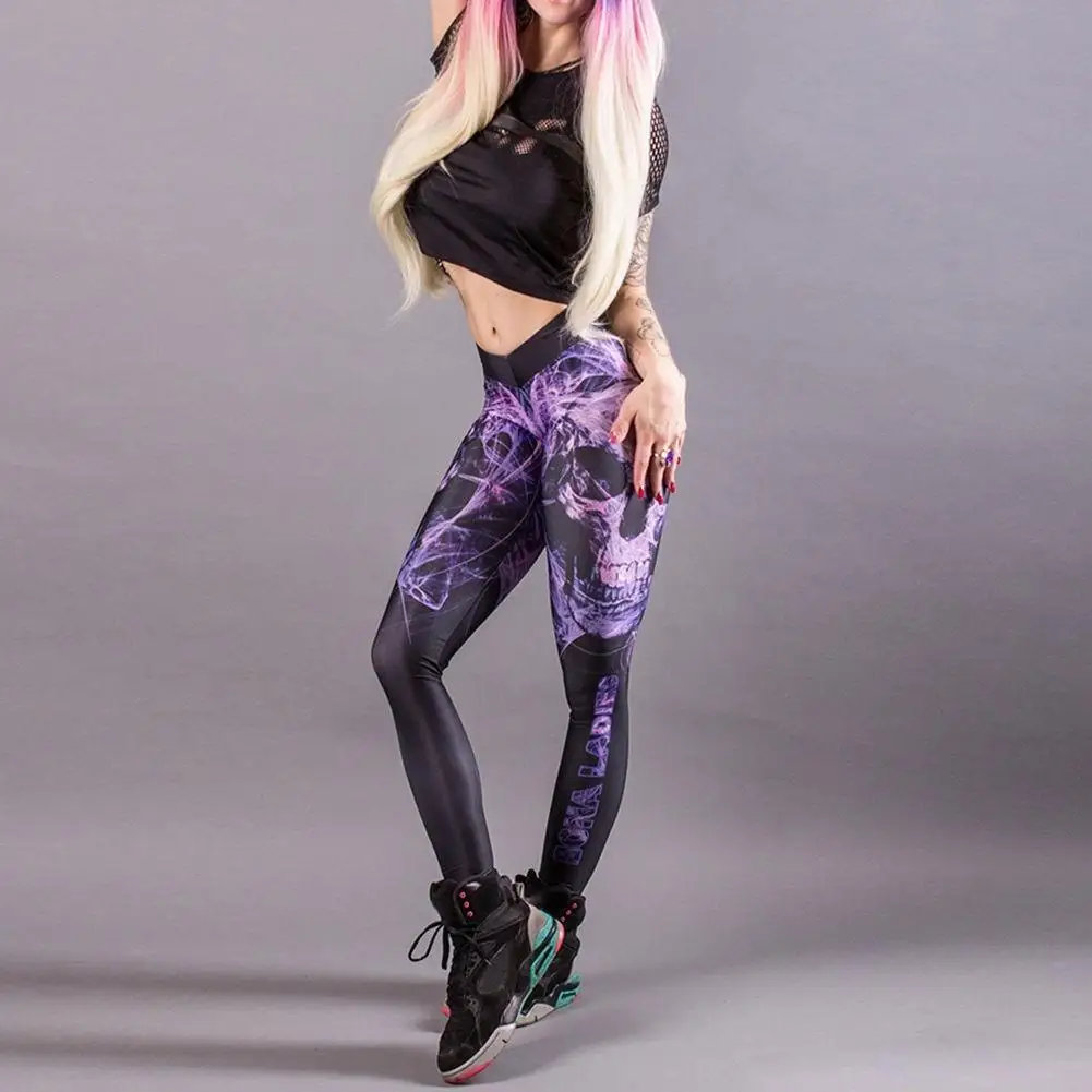 

Skull Print American Style Sexy Pants Fitness Streetwear Gym Quick Dry Elastic Running Workout Leggings Mujer