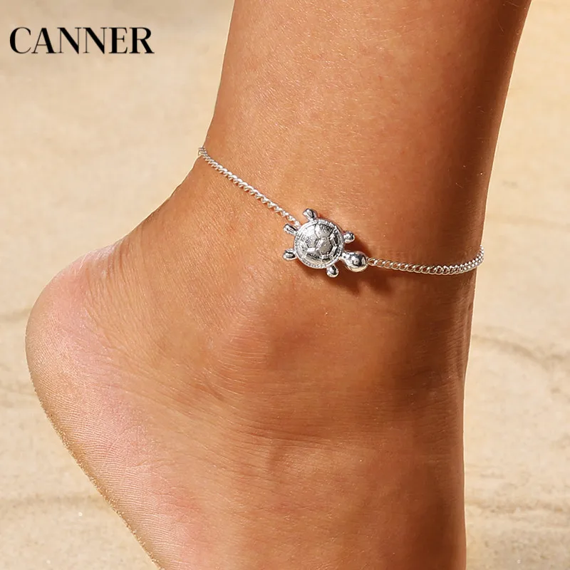 Canner Boho серебряный цвет Маленькая подвеска в виде черепахи женские браслеты для щиколотки летние пляжные винтажные ножные браслеты на босую ногу браслеты ювелирные изделия