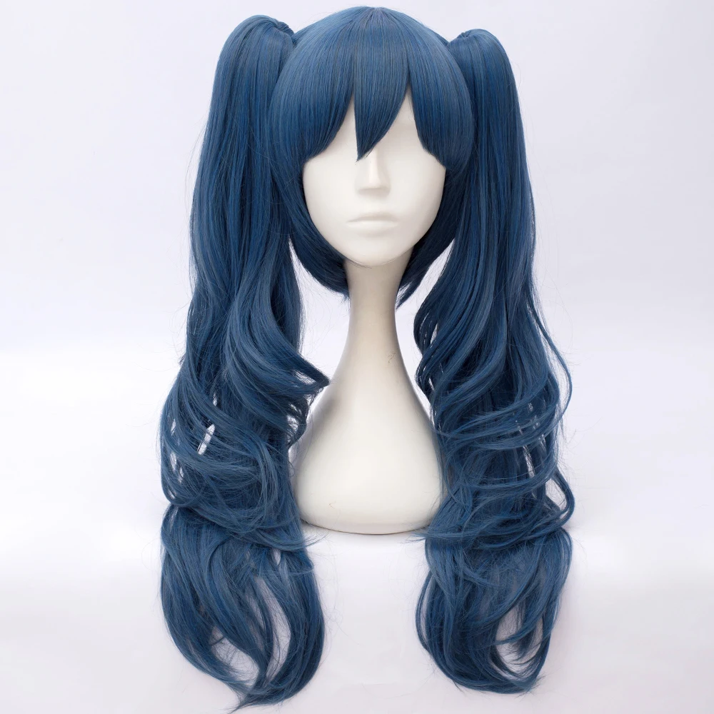 

Lolita 30cm Long Ash Blue Wavy Bob Anime Daily Synthetic Hair Cosplay Full Wig + 2 Curly 55cm Ponytails H765387