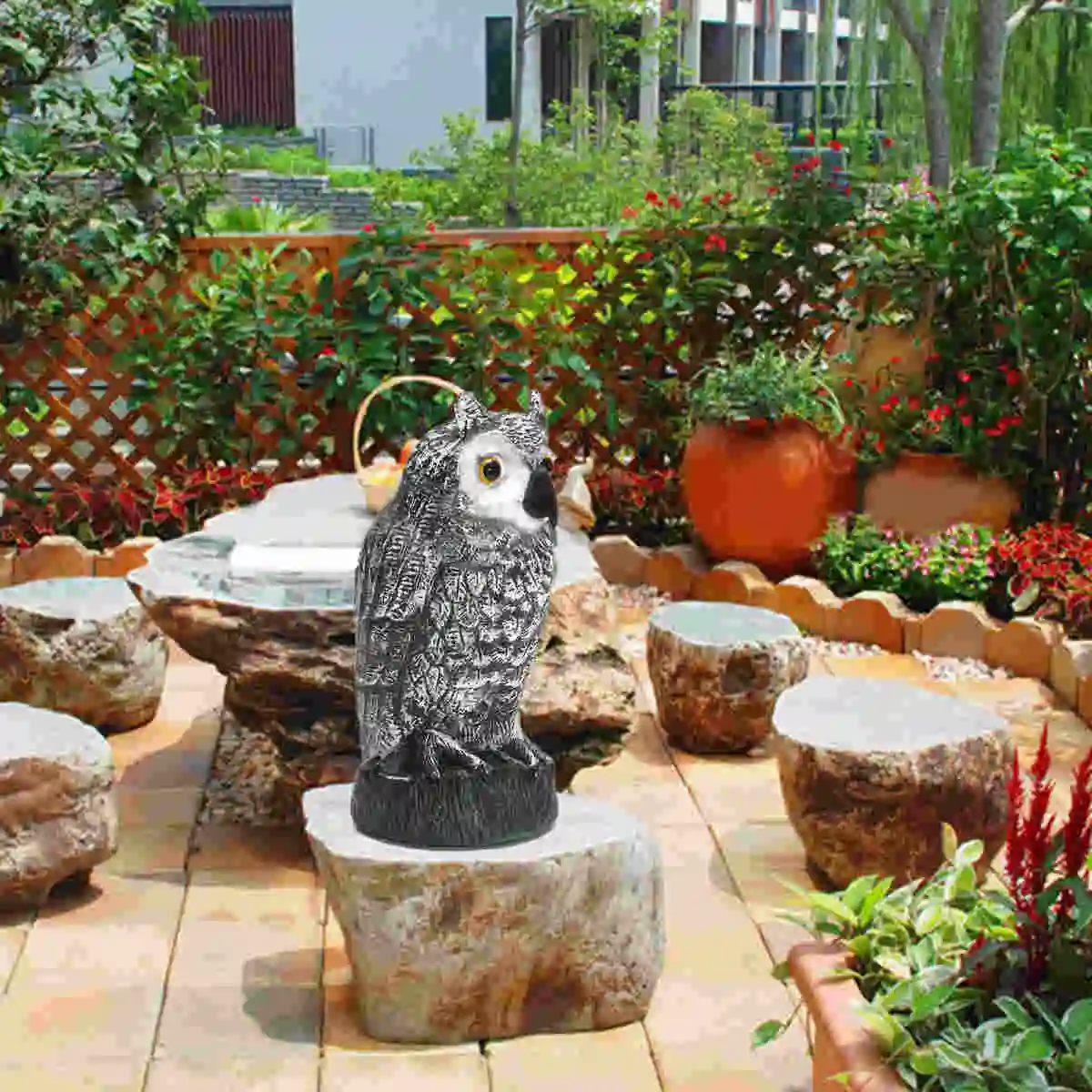 Hunting Lifelike Fake Standing Owl Bird Shooting Decoys Deterrent Repeller Home Garden Decor Ornaments 3D Eyes