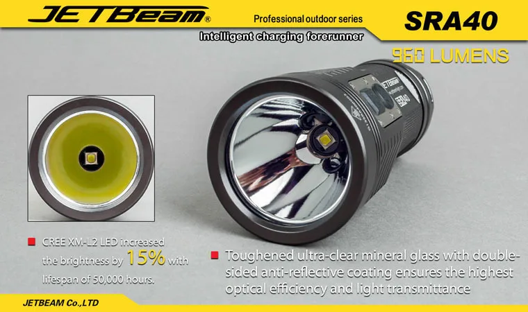 JETBEAM SRA40 Cree XM-L2 светодиодный фонарик 960 люмен фонарик на каждый день совместим с 4* AA батареей