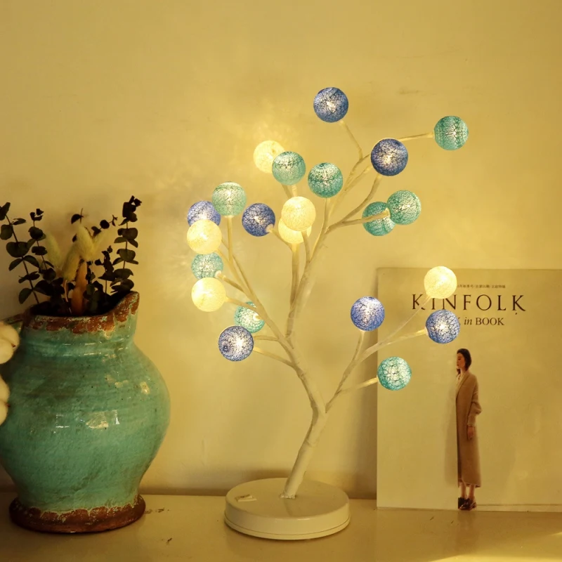 

Mini LED Cotton Ball Tree Night Lights Table Lamp Christmas Fairy Wedding Decoration Indoor Lighting Luminarias