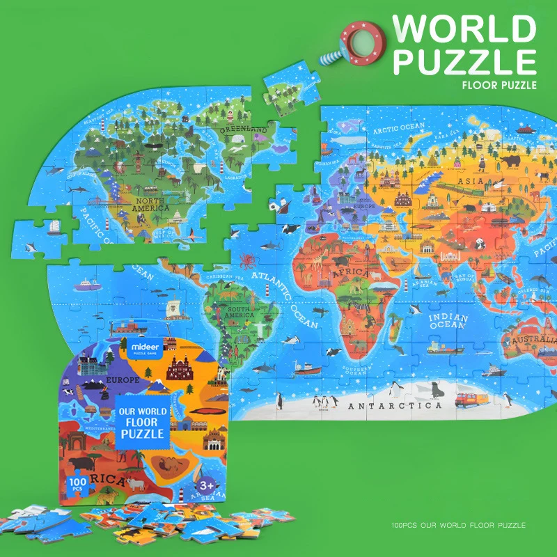 New arrival 100pcs cartoon Geography world map floor puzzle kids