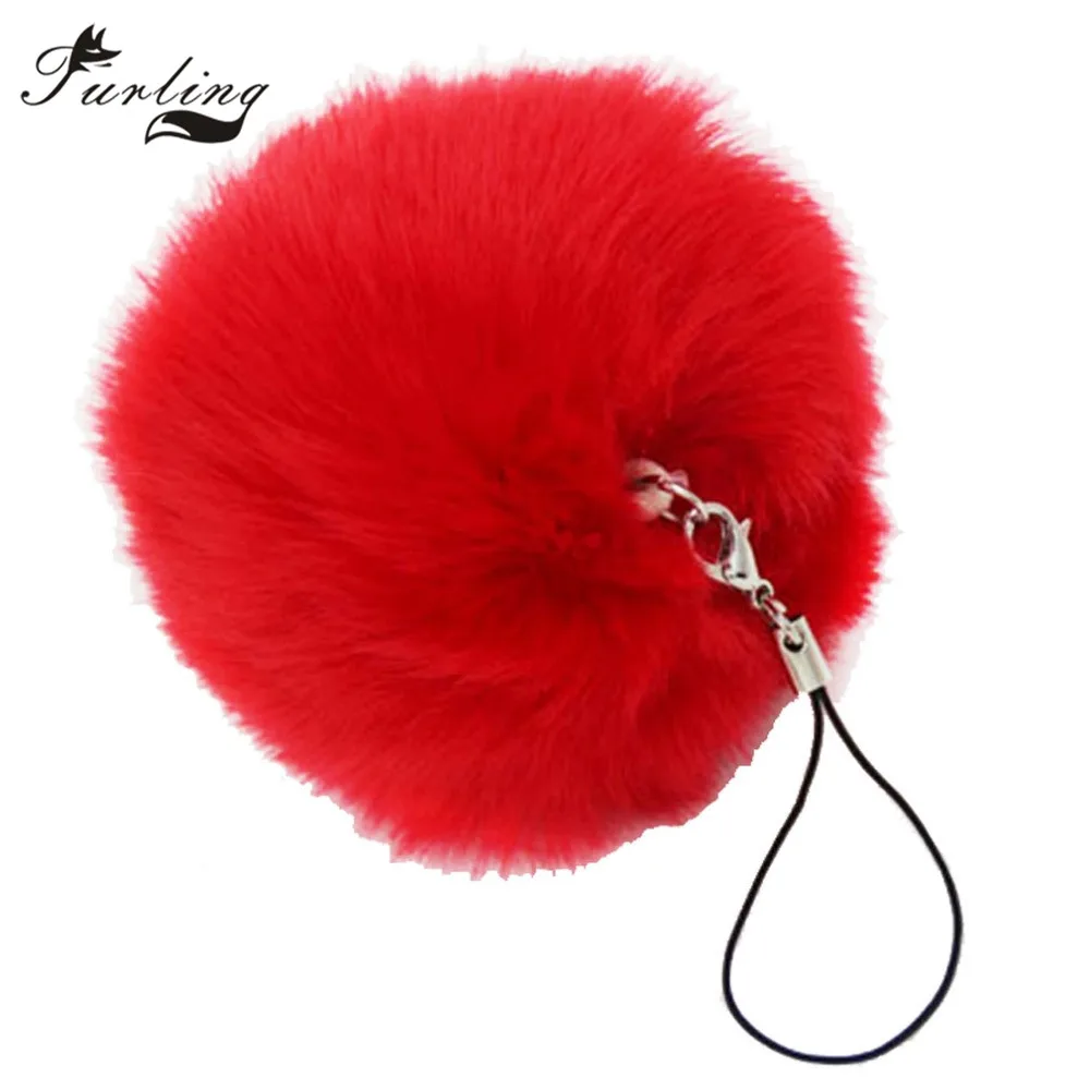Furling 1PC 8cm Mobile Chain Straps Faux Fur Fluffy Pom poms Keychains
