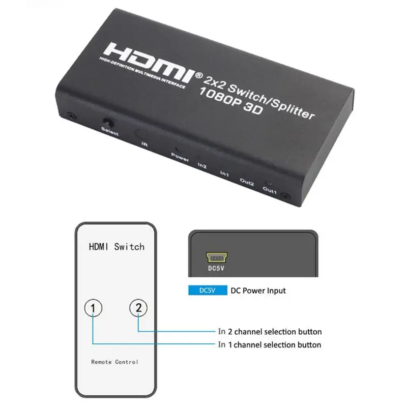 HDMI 2x2 переключатель разветвитель два в и выхода дисплей тот же экран свободный HD