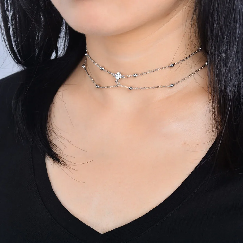

Fashion Multilayer Metal Chain Choker Necklace Cyrstal Pendants Rhinestone Wedding Statement Jewelry for Women