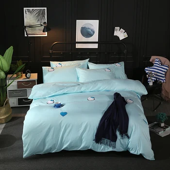 

2018 Cartoon Embroidery bedding cotton duvet cover twin queen king size 3/ 4pcs bed linens stars bedding set kids bed cover set
