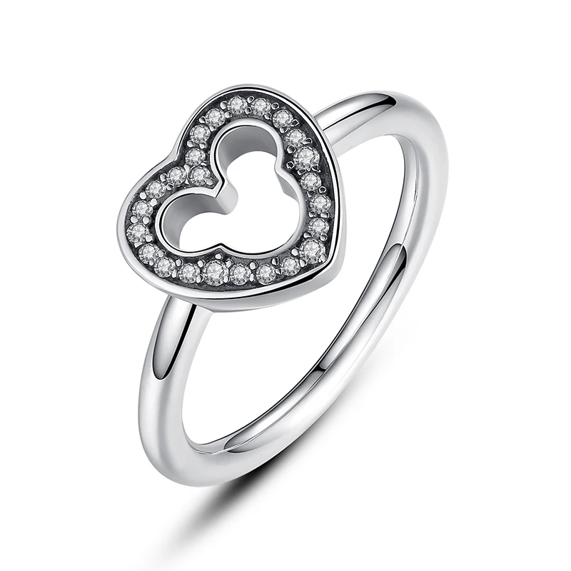 ZMZY Genuine 100 925 Sterling Silver Mickey Ring pave Clear CZ for Women Engagement Original Fine