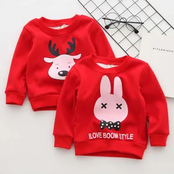 

Baby clothes infant red velvet sweatshirt cartoon T shirt toddler spring warm jacket baby girls boys plush inside pullovers