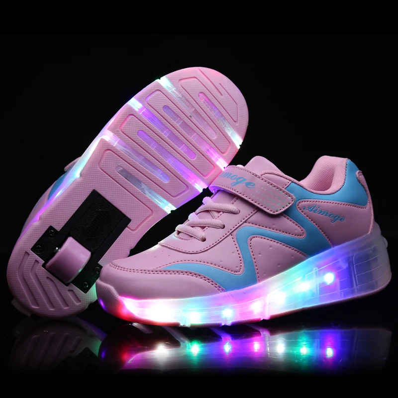 

New Children Roller Skate Shoes Pink Boys Girls Heelies LED Light Sneakers with Wheel Boy Girl Casual Shoe Zapatillas Ruedas