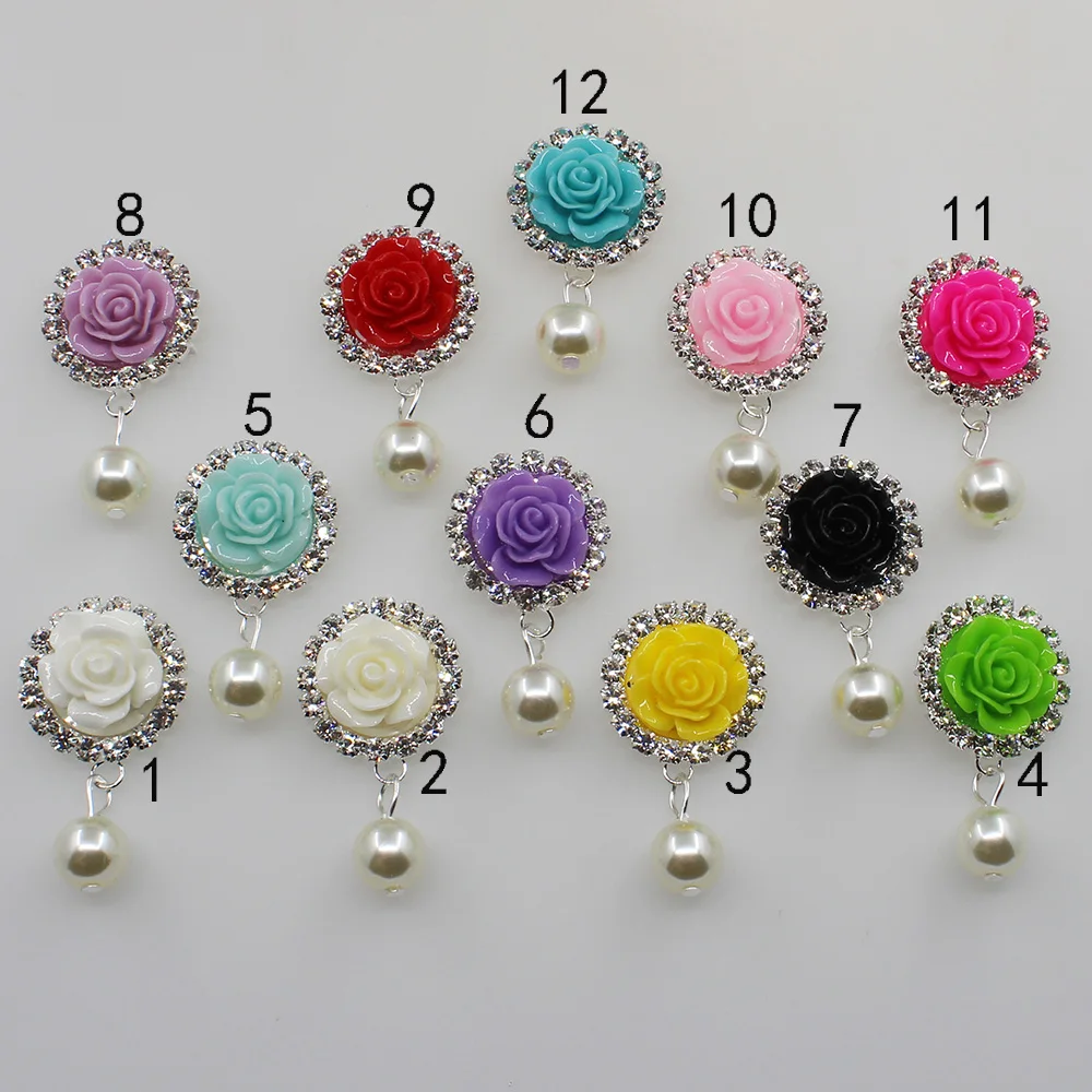 

10pc 20*35mm round rhinestones resin roses Wedding ornaments pearl button decorate flat back DIY hair flower center scrapbooking