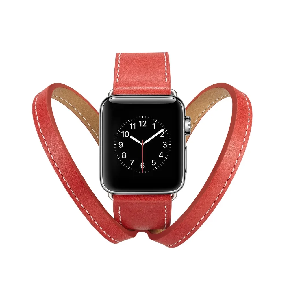 

Genuine Leather Loop Band For Apple Watch Series 1 2 3 42mm 38mm IWatch Black Brown Double Tour Cuff Bands Strap Metal Buckle