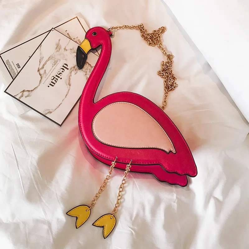 

Flamingo Ladies Crossbody Bags Chic Chains Women Shoulder Bags Personality Female Cute Bird Messenger Bag Pink Purses 2019 Sac