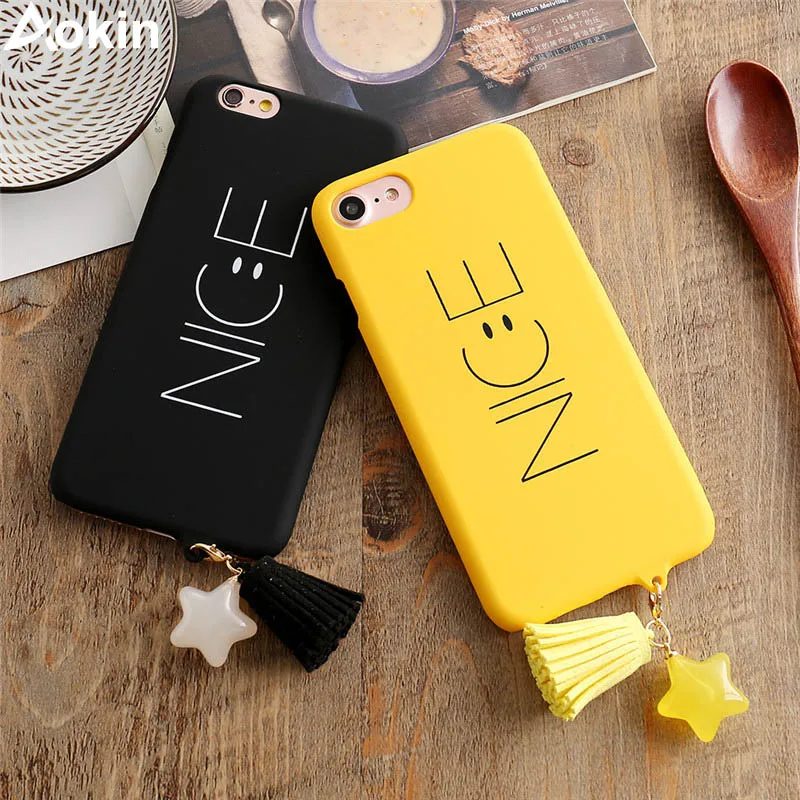 

Aokin Fashion Super Slim Matte PC Case for iPhone 6 6S Plus 7 8 Full Body Cover Smile Letter Coque for iphone 7 8Tassel Fundas