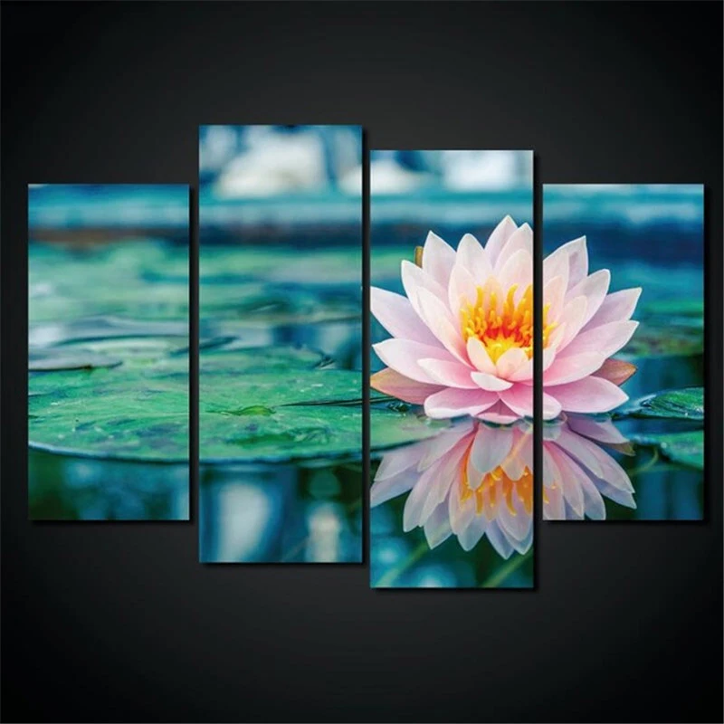 

HD Print Canvas Modular Pictures Unframed Wall Art Painting 4 Panel Beautiful Lotus Popular Picture For Living Room Decor Poster