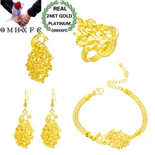 OMHXFC Модные женские вечерние день рождения свадьба подарок павлин 24KT золотое ожерелье+ кольцо+ серьги+ браслет ювелирный набор SS29