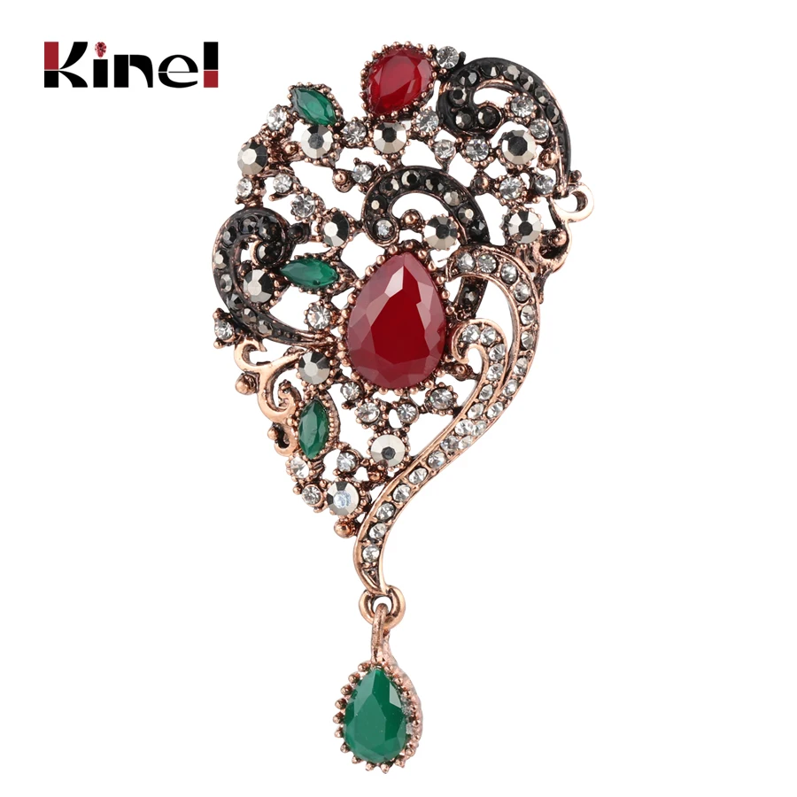 

Kinel Bohemia Alloy Resin Crystal Flower Brooch Pins Metal Scarf Clothing Vintage Weddings Banquet Accessories Christmas Gift