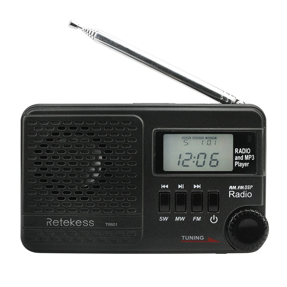 Retekess TR601 FM/AM/SW радио многополосный цифровой стерео радио приемник ж/MP3 колонки наушники Выход Время антенна дисплея радио - Цвет: Черный