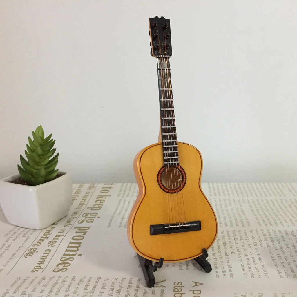 1/6 Scale Wood Guitar Acoustic Bass Guitar Model Toy Miniature Collectibles Crafts