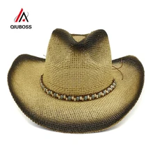 QIUBOSS черный спрей Окрашенные Западный ковбойская соломенная шляпа лето для мужчин женщин Открытый путешествия широкими полями солнцезащитный крем тенты
