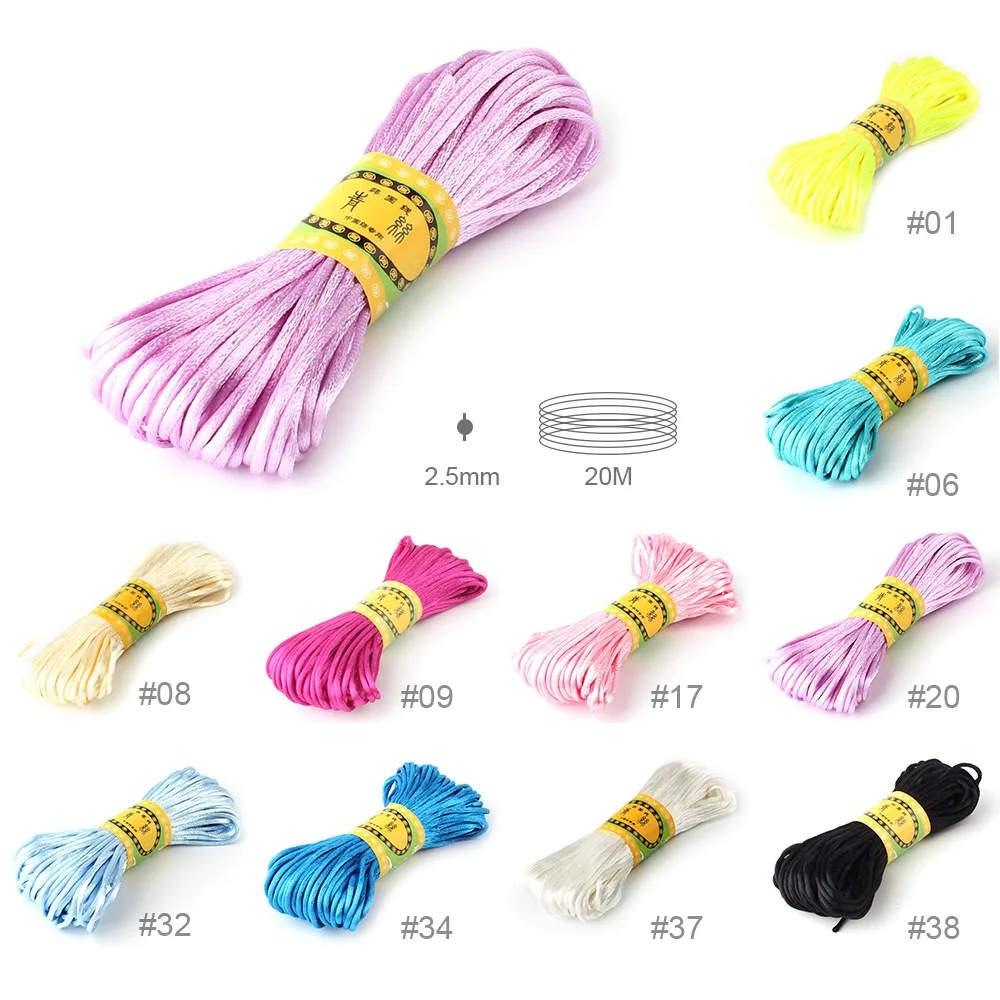 Satin Silk Rope Nylon Cord 20Meters 2.5mm Baby Teether Accessories Teething Necklace Rattail Cord DIY Tool 10Color teething toys