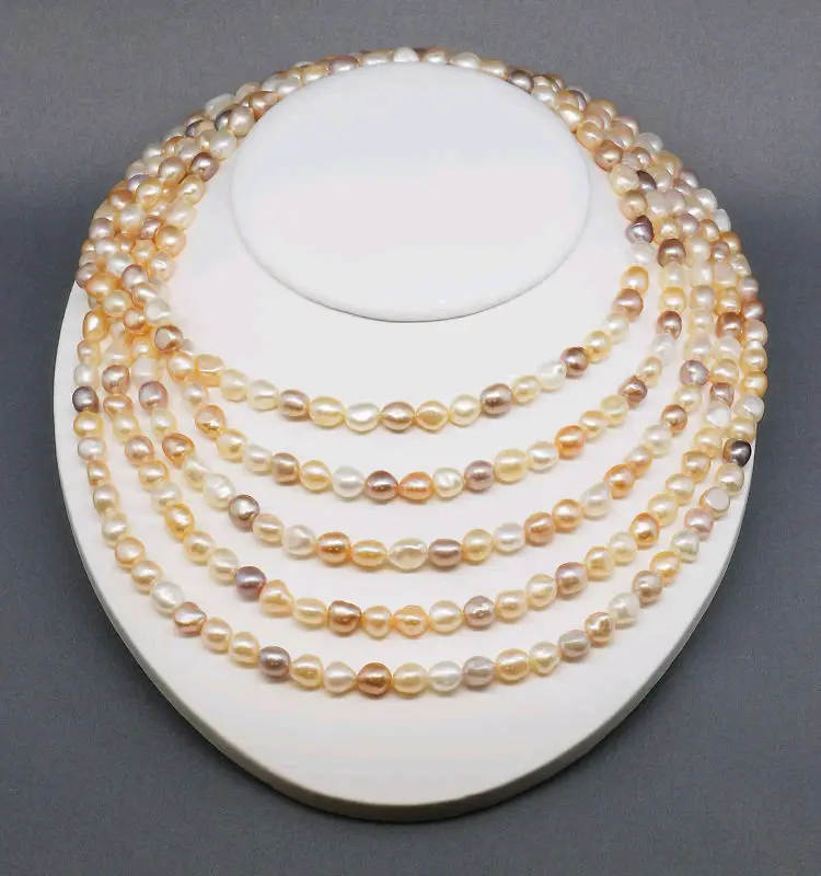 

Free shipping >>>>>>100" Endless 7-8mm Multi Color Baroque Pearl Necklace