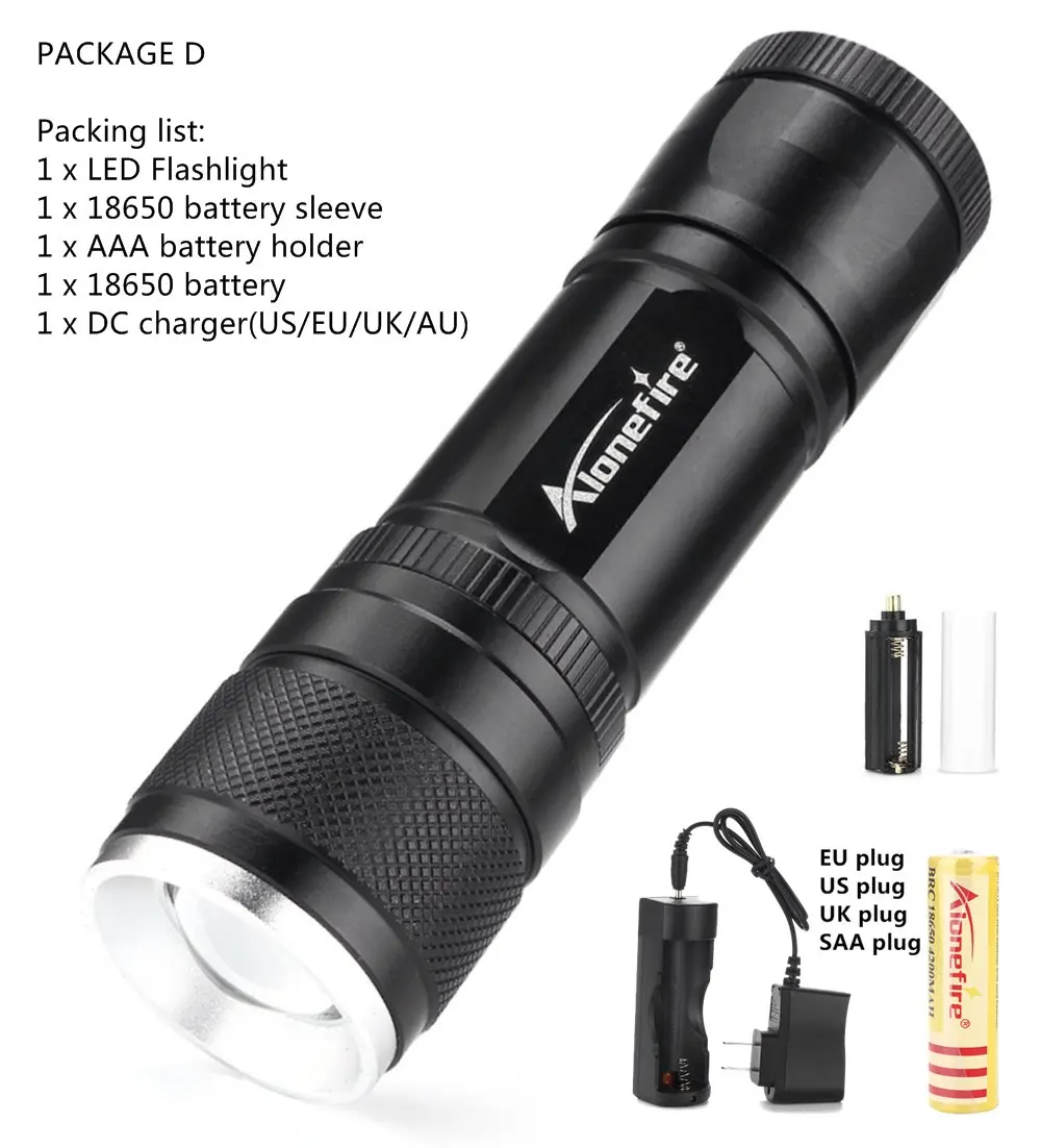 Alonefire H220 самый мощный светодиодный flashlgiht T6 светодиодный фонарь с приближением, ультра яркий фонарь светильник походный светильник - Испускаемый цвет: PACKAGE D