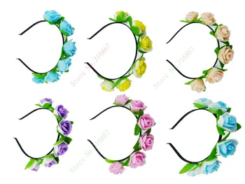 

12 PCS NEW fashion Bridal mixed color foam rose flower Headbands party Hairband travel Floral Garland headwear HH154-20