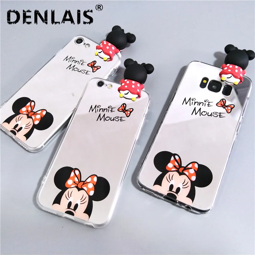 

Cute 3D Minnie Mouse Cartoon Case For Iphone 7 8 Plus 5 5s 6 S Plus Case Mirror Silicone Soft Phone Cases For Iphone X XS Max XR