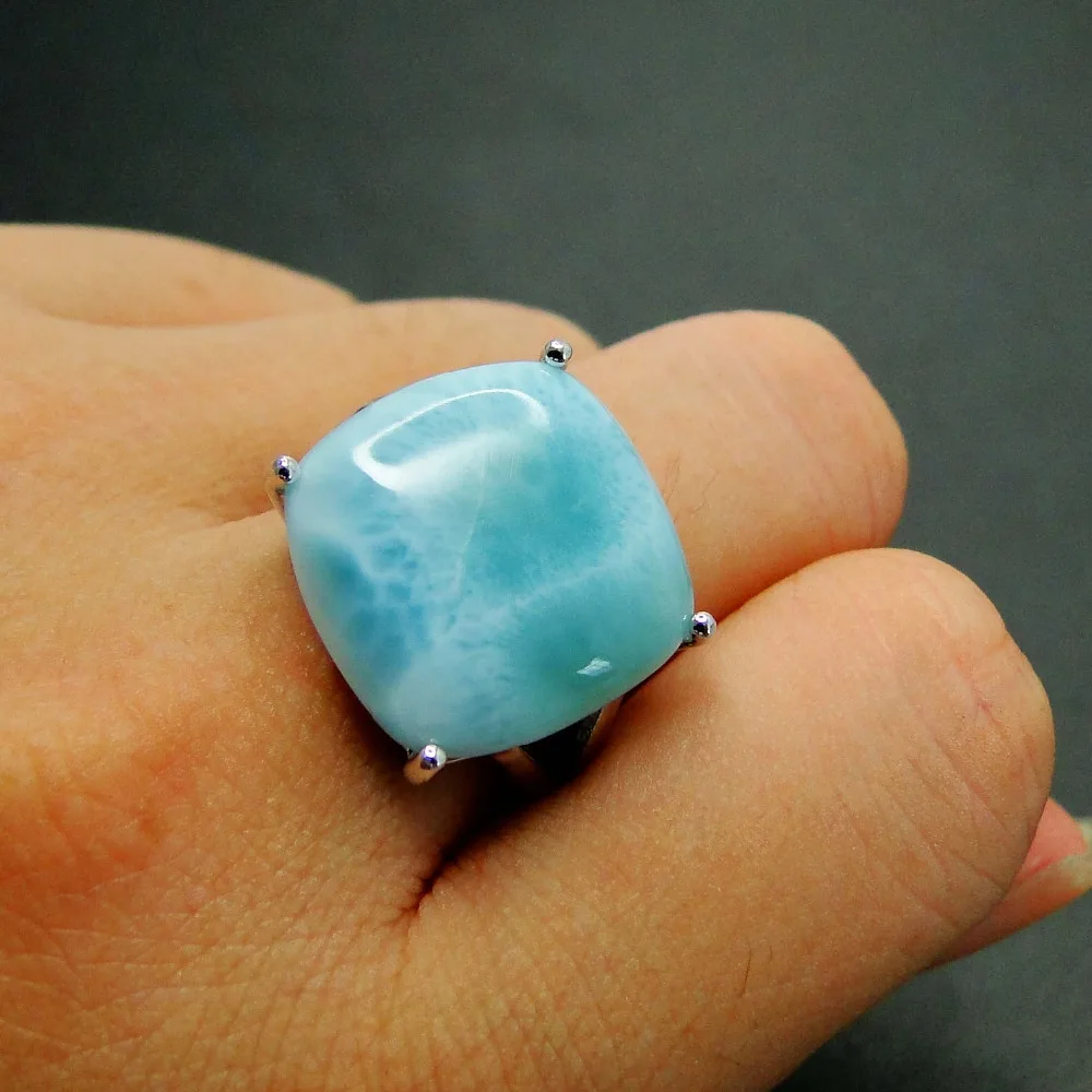 Fine Jewelry Woman Rings 925 Sterling Silver 16*16MM Real Larimar Gemstone Ring Blue AAA Larimar Party Anniversary Jewelry Gift Fine Jewelry Woman Rings 925 Sterling Silver 16*16MM Real Larimar Gemstone Ring Blue AAA Larimar Party Anniversary Jewelry Gift