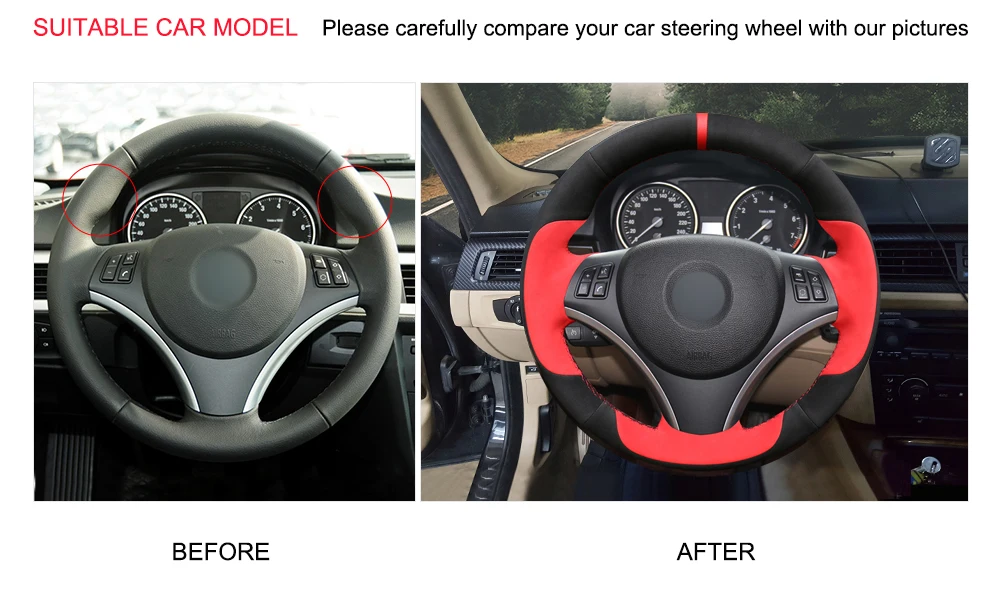 Black-Red-Suede-Soft-Comfortable-Hand-Sew-Car-Steering-Wheel-Cover-for-BMW-E90-320i-6