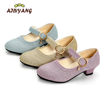

Girls High-heeled Shoes Children Crystal Dance Princess Leather Shoes Kids Performance Party Single Shoes Size 27-36