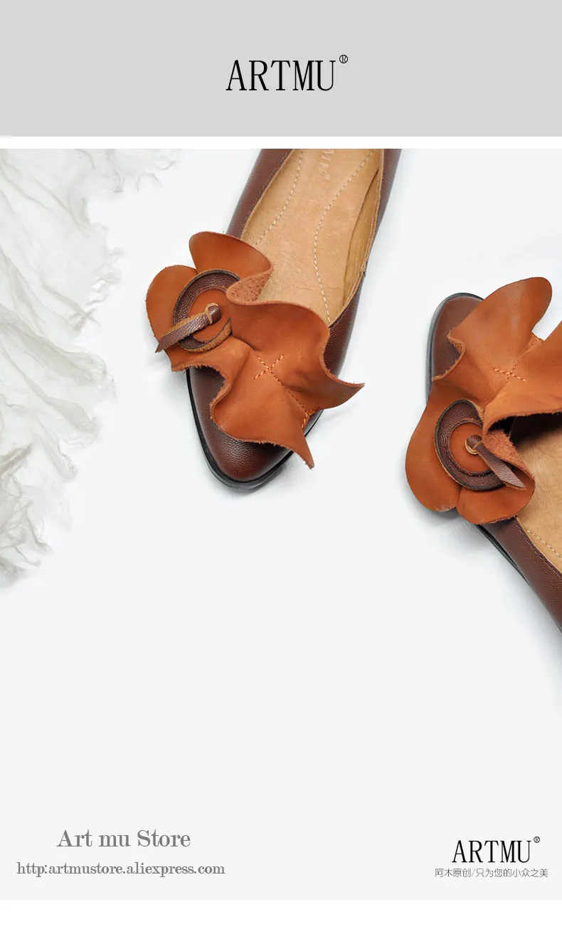 Artmu/оригинальная женская обувь с закрытым носком в стиле ретро; туфли на плоской подошве с острым носком; мягкая обувь ручной работы из натуральной кожи; 90318